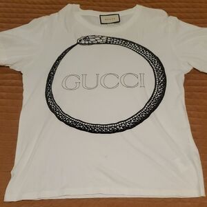 Gucci White Tee with Black Snake Motif